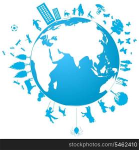 Blue planet. Blue planet and its inhabitants. A vector illustration