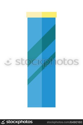 Blue Plastic Bank with Yellow Cover. Blue plastic bank with yellow cover. Plastic bank icon. Retail store element. Bank object. Bank food sign. Simple drawing. Isolated vector illustration on white background.