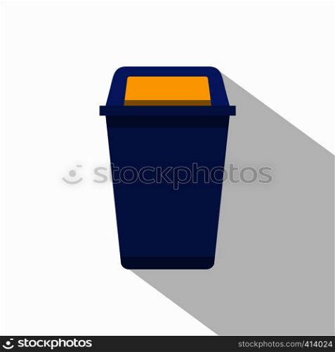 Blue plastic wastebasket icon. Flat illustration of blue plastic wastebasket vector icon for web on white background. Blue plastic wastebasket icon, flat style