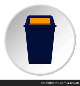 Blue plastic wastebasket icon in flat circle isolated vector illustration for web. Blue plastic wastebasket icon circle