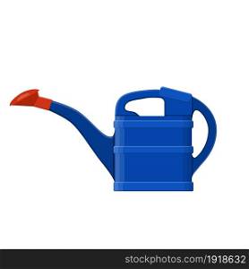 Blue plastic watering can isolated on white.Vector illustration in flat style. Blue plastic watering can isolated on white.