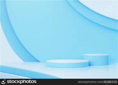 Blue podium for cosmetics, realistic 3d vector round platforms or pedestals mockup for products displaying. Studio background with circular low stand for cosmetic presentation, minimalist showcases. Blue podium for cosmetics, vector round platforms