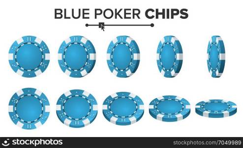 Blue Poker Chips Vector. 3D Realistic. Round Poker Game Chips Sign Isolated On White. Flip Different Angles. Big Win Concept Illustration.. Poker Chips Vector. 3D Set. Plastic Round Poker Chips Sign Isolated On White. Flip Different Angles