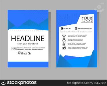 Blue polygon annual report templates. Geometry brochure, A4 size flyer, book cover template. Abstract vector design. Leaflet layout presentation in A4 size.
