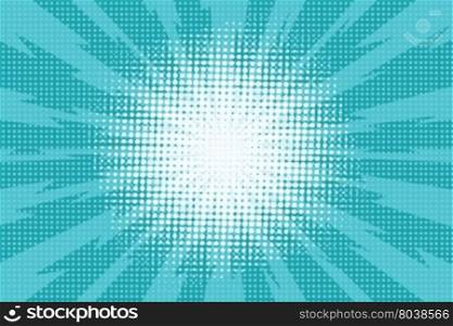 Blue pop art retro background with exploding rays of lightning comic style, vector illustration