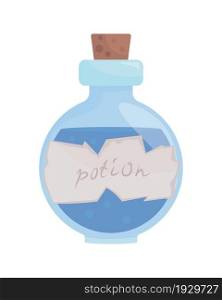 Blue potion bottle semi flat color vector item. Apothecary vial. Realistic object on white. Halloween decoration isolated modern cartoon style illustration for graphic design and animation. Blue potion bottle semi flat color vector item