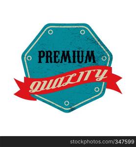 Blue premium quality label in vintage style on a white background. Blue premium quality label, vintage style