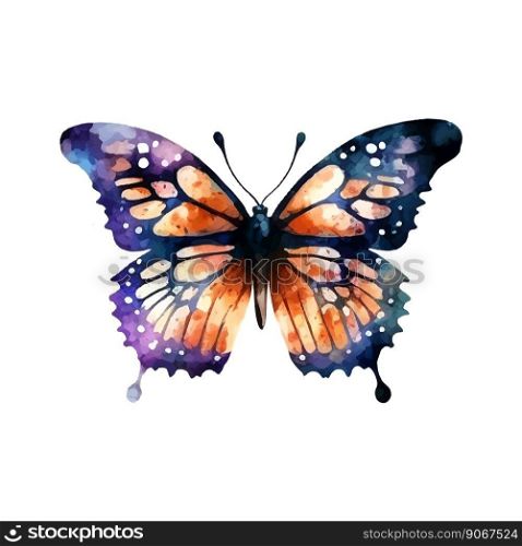 blue purple butterfly watercolor isolated on a white background