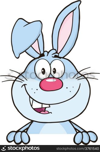 Blue Rabbit Cartoon Mascot Character Over Blank Sign