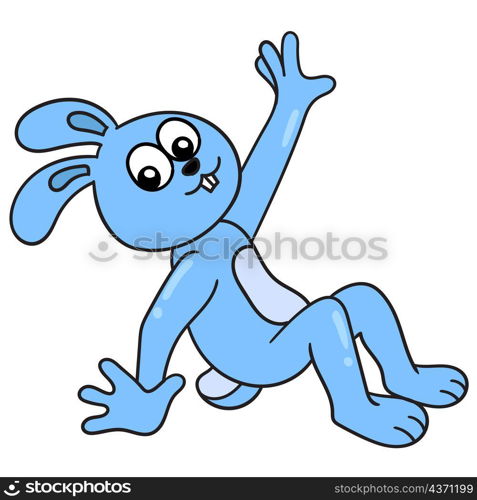 blue rabbit is sitting and posing freestyle