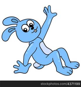 blue rabbit is sitting and posing freestyle