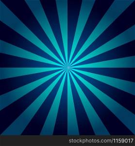 Blue rays poster. Dark-blue and light-blue abstract texture with sunburst, flare, beam. Retro art design. Glow bright pattern. Vector Illustration