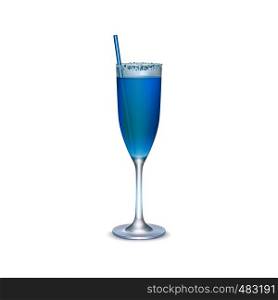 Blue realistic cocktail on a white background. Blue realistic cocktail