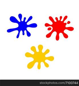 blue red and yellow primary colors isolated on white background, primary colors for children learning art, drop splash of three primary basic color, blue red and yellow colors splash simple art symbol