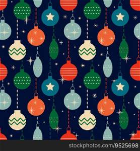 Blue retro pattern with Christmas tree toys. Vintage Christmas background. retro pattern with Christmas tree toys. Vintage Christmas background