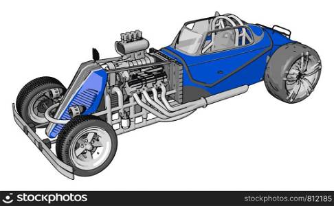 Blue retro racing car, illustration, vector on white background.