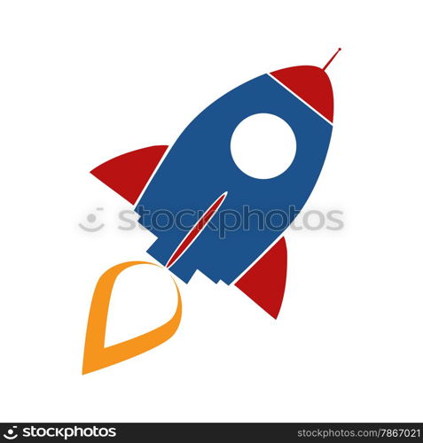 Blue Retro Rocket Concept. Illustration Isolated On White