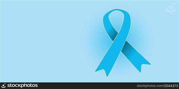 Blue ribbon and light blue background banner. National world prostate cancer awareness month. November, prevention month concept. Ribbons pictogram. Men's health symbol.