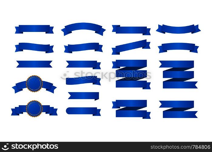 Blue ribbons banners. Set of ribbons. Vector stock illustration.