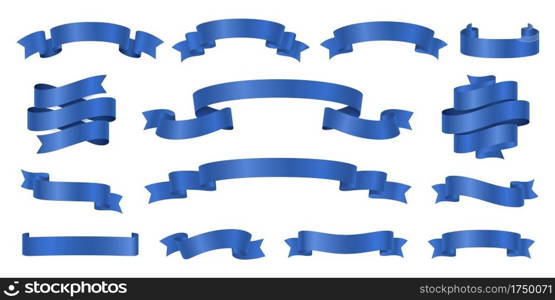 Blue ribbons. Realistic ribbon banners vector collection. Illustration flag ribbon banner, blue realistic label. Blue ribbons. Realistic ribbon banners vector collection