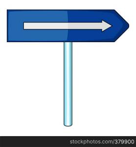 Blue road sign pointing right icon. Cartoon illustration of blue road sign pointing right vector icon for web. Blue road sign pointing right icon, cartoon style