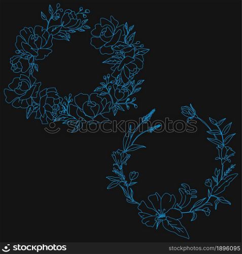 blue roses line art borders decoration template