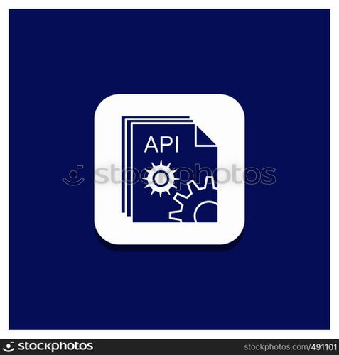 Blue Round Button for Api, app, coding, developer, software Glyph icon. Vector EPS10 Abstract Template background