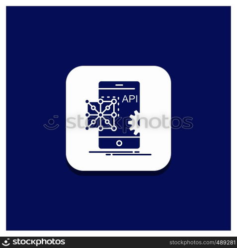 Blue Round Button for Api, Application, coding, Development, Mobile Glyph icon. Vector EPS10 Abstract Template background