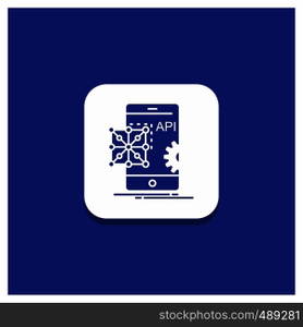 Blue Round Button for Api, Application, coding, Development, Mobile Glyph icon. Vector EPS10 Abstract Template background