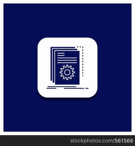 Blue Round Button for App, build, developer, program, script Glyph icon. Vector EPS10 Abstract Template background
