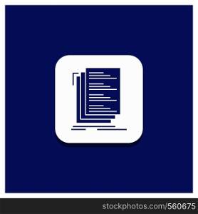 Blue Round Button for Code, coding, compile, files, list Glyph icon. Vector EPS10 Abstract Template background