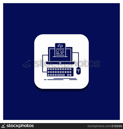 Blue Round Button for Code, coding, computer, monoblock, screen Glyph icon. Vector EPS10 Abstract Template background