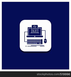 Blue Round Button for Code, coding, computer, monoblock, screen Glyph icon. Vector EPS10 Abstract Template background