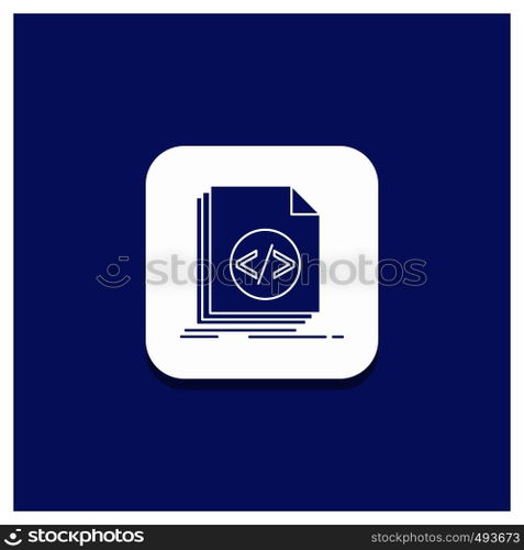 Blue Round Button for Code, coding, file, programming, script Glyph icon. Vector EPS10 Abstract Template background