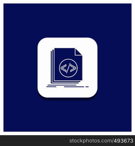 Blue Round Button for Code, coding, file, programming, script Glyph icon. Vector EPS10 Abstract Template background