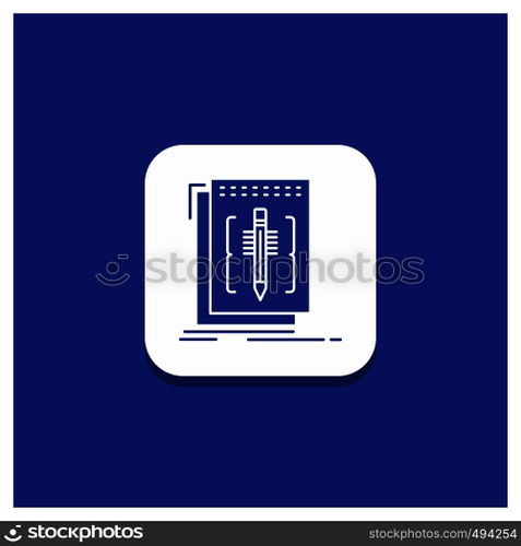 Blue Round Button for Code, edit, editor, language, program Glyph icon. Vector EPS10 Abstract Template background
