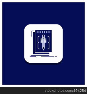 Blue Round Button for Code, edit, editor, language, program Glyph icon. Vector EPS10 Abstract Template background