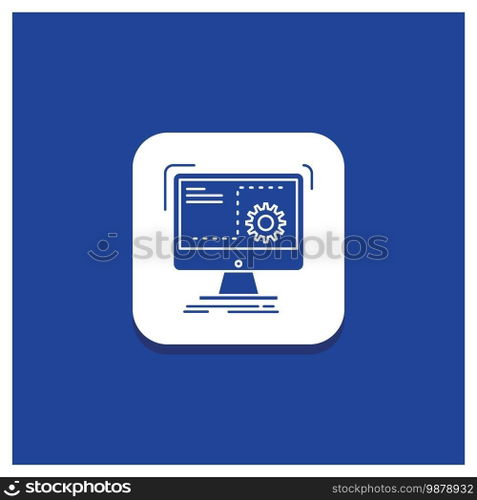 Blue Round Button for Command, computer, function, process, progress Glyph icon. Vector EPS10 Abstract Template background