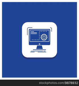 Blue Round Button for Command, computer, function, process, progress Glyph icon. Vector EPS10 Abstract Template background