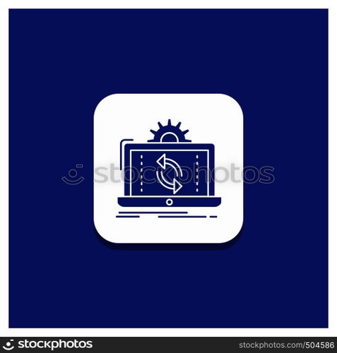 Blue Round Button for data, processing, Analysis, reporting, sync Glyph icon. Vector EPS10 Abstract Template background