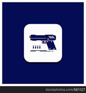 Blue Round Button for gun, handgun, pistol, shooter, weapon Glyph icon. Vector EPS10 Abstract Template background