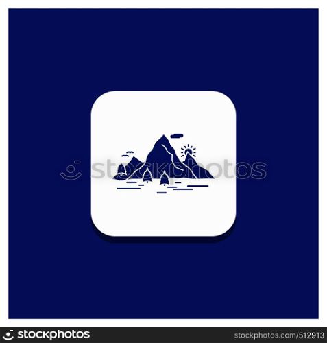 Blue Round Button for Nature, hill, landscape, mountain, scene Glyph icon. Vector EPS10 Abstract Template background