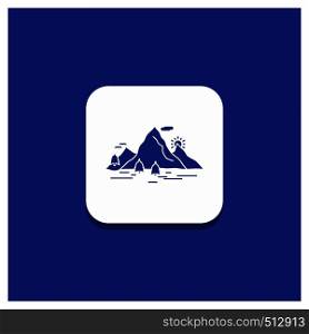 Blue Round Button for Nature, hill, landscape, mountain, scene Glyph icon. Vector EPS10 Abstract Template background