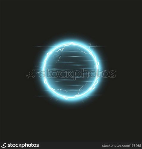 Blue round frame. Shining circle banner. Isolated on black transparent background. Vector illustration,. Blue round frame. Shining circle banner. Isolated on black transparent background. Vector illustration