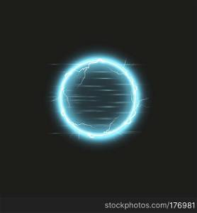 Blue round frame. Shining circle banner. Isolated on black transparent background. Vector illustration,. Blue round frame. Shining circle banner. Isolated on black transparent background. Vector illustration
