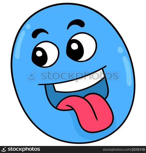blue round head sticking out mocking tongue