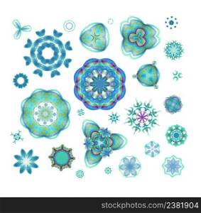 Blue round ornament pattern. Hand drawn background.. Blue vector mandala set.