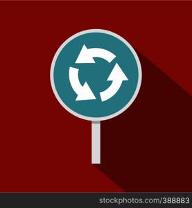 Blue round road sign with arrows icon. Flat illustration of round road sign with arrows vector icon for web isolated on rufous background. Blue round road sign with arrows icon, flat style