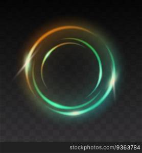 Blue round shining circle frame isolated on transparent background. Beautiful abstract luxury light ring with color gradient. Round wave line with flying flash. Vector illustration.. Blue round shining circle frame on transparent background. Beautiful abstract luxury light ring