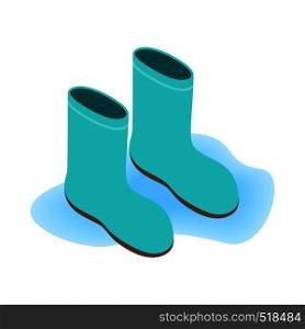 Blue rubber boots icon in isometric 3d style on a white background. Blue rubber boots icon, isometric 3d style